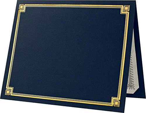 LUXPaper 9.5" x 12" Certificate Holders | Nautical Blue Linen | Embossed Gold Foil Border | 100lb. Cover | 50 Qty