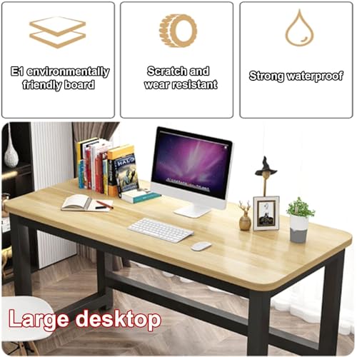 Versatile Home Office Desk 120*60Cm Computer&Gaming Table With Easy Assembly Rounded Corners Silent Foot Pads Teak Finish Perfect Workbench For Remote Work&Study,Teak-140*70cm/55.1*27.5in