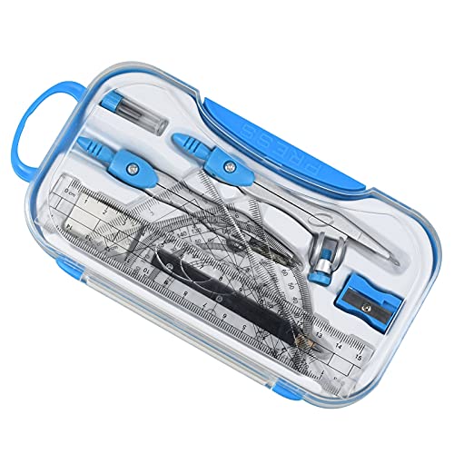 JDXQBLD Compasses Math Geometry Kit - 10 Pieces Per Set Student Compasses Geometric Set High Precision Professional Metal School Compass Drawing Set Measuring Tools，Color Blue