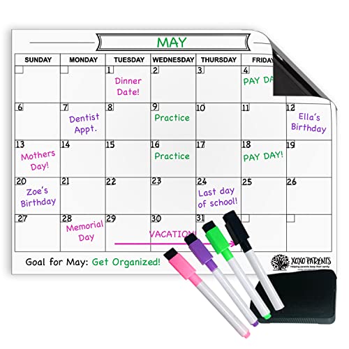 Magnetic Dry Erase Calendar Whiteboard for Fridge – Great for Family, Kids, Workout, Menu Planner – Helps to Get Organized - Includes Markers and Eraser (White)
