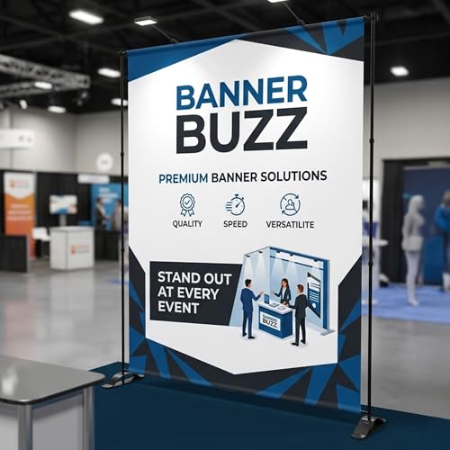BannerBuzz Custom Step and Repeat Banner with Stand, 11 oz PVC Flex Personalized Logo Backdrop for Events, Photography, Red Carpet, Parties & Photo Booth (8 X 8 ft)