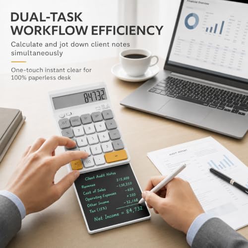 DPEDUAI Retractable Desk Calculator with Slide-Out LCD Tablet, 12-Digit