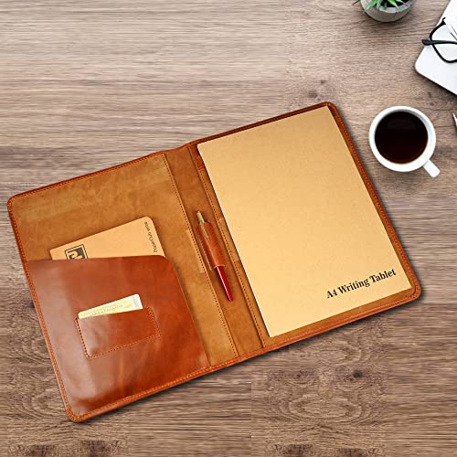 CestAntiQ Leather A4 Portfolio Folder with Clipboard Sleeve - Cognac Brown