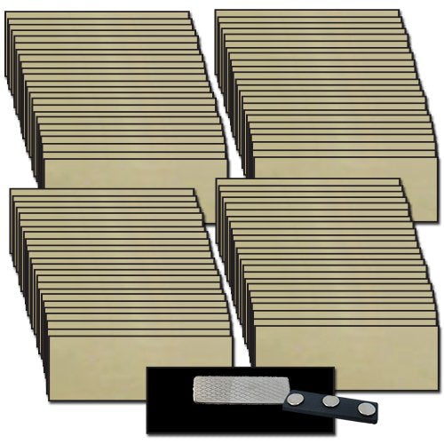 Magnetic Name Tags/Badges with Super Strong Magnetic Fasteners UNATTACHED - 100 Pack Kit Includes Crystal Clear Gloss Printable Labels - Gold Name Tags with Beveled Edges 1.25 x 3 Inch Size