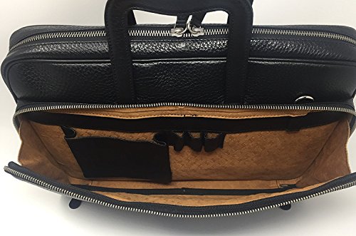 SENA Genuine Leather Messenger Bag Shoulder Briefcase for Macbook, Laptop, Chromebook, Computer, Notebook (Pebble Black, 15 Inch. Limited)