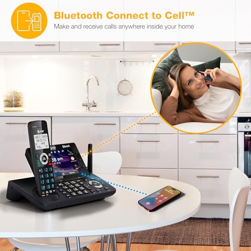 AT&T 4-Handset DECT 6.0 Cordless Home and Business Phone with Answering Machine, 5" Color Display, One-Touch Shortcut, Conference, Intercom, Smart Call Blocker, Bluetooth Connect to Cell: DLP73490