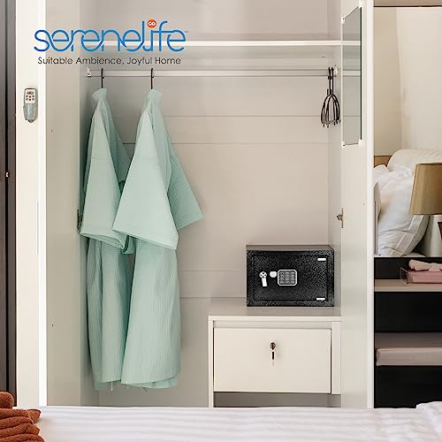 SereneLife Electronic Safe Box | Heavy-Duty 12.2’’ x 7.8’’ Small Lockbox | Digital Keypad Code & 2 Key Override | Compact Money Safe for Cash, Jewelry, Valuables | Wall & Floor Mountable Storage