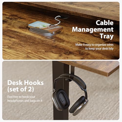 Agilestic 48 x 24 Inches Electric Standing Desk with 2 Storage Drawers, Adjustable Height Sit and Stand Computer Table with Splice Board, Rustic Brown