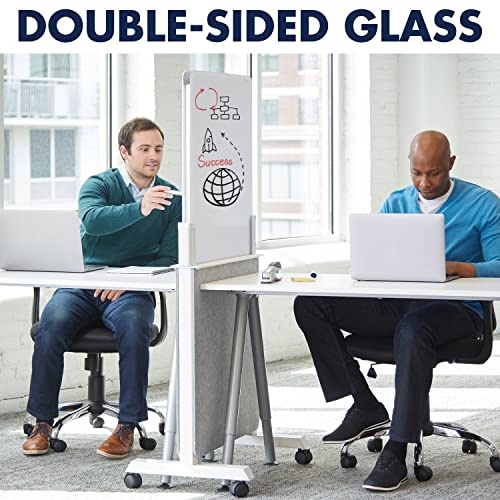 Quartet Whiteboard Easel, Glass Dry Erase Board, Rolling Easel Stand On Wheels, Double-Sided Privacy Screen with Adjustable Height, Includes 1 Marker, Creates Private Interactive Workspaces (Q293066W)