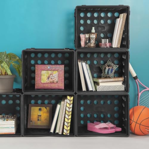 BAGSDFUYE 6‑pack File Crate, Black Plastic Storage Bin, Stackable Hanging Organizer, Letter Legal Size Document, Office Tote With Through Handles, Classroom Paperwork Container, Multi‑purpose