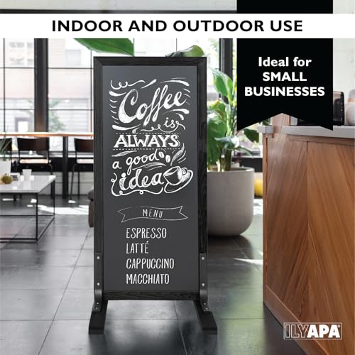 Ilyapa Large Chalk Board Sign - Free Standing Sidewalk Easel - Outdoor Menu for Restaurant, Food Truck, Party, or Wedding - 42x18 Inch - Black