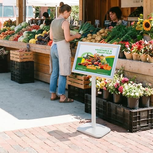 VAIIGO 3-Pack Sign Holder Stand with Heavy Duty Base, 11x17 Inch Pedestal Floor Standing Menu&Poster&Signage Holder, Stand for Display Indoor/Outdoor Restaurant, Store, Advertising, Silver