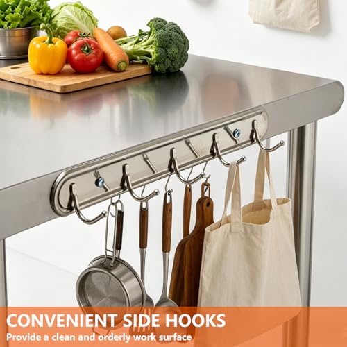 Garvee Stainless Steel Straight Edge Folding Table, Heavy Duty 48x24x34 inch Single Layer Workbench, Commercial Kitchen Prep Table, Industrial Utility Cart, 0.8mm Thick