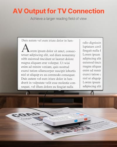 VEVOR Portable Digital Magnifier, 5-inch HD Electronic Video Magnifier for Low Version, 4X - 32X Zoom Electronic Reading Aid with 17 Color Mode, AV Output, Foldable Handle & 5-Level Screen Brightness