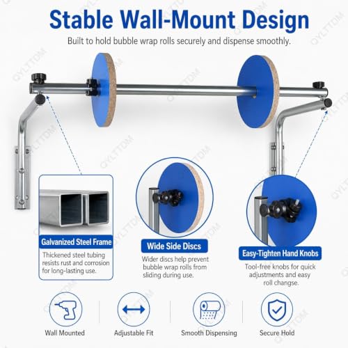 QYLTTDM Bubble Foam Wrap Roll Dispenser, Wall Mount Bubble Cushioning Holder, Made of Thickened Industrial Cold-Rolled Steel, Easy to Install, for Packing Moving Shipping Protection Factory Express