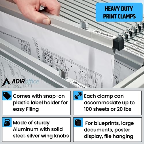 Adir Blueprint Clamp 24 Inches - Blueprint Clips, Blueprint Binding Strips, Architectural Blueprint Binders for Blue Print Organizers, Poster, Maps & Construction Plan Holder (Pack of 6)