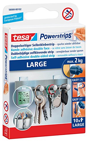 Tesa Powerstrips large Strips for up to 2 kg, Pack of 10 Strips
