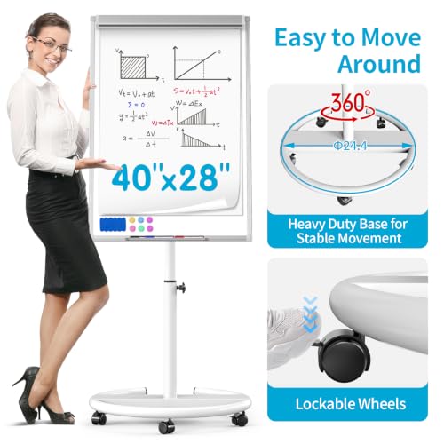 Mobile Magnetic Whiteboard on Wheels, Portable Dry Erase Easel 40 x 28 Inch