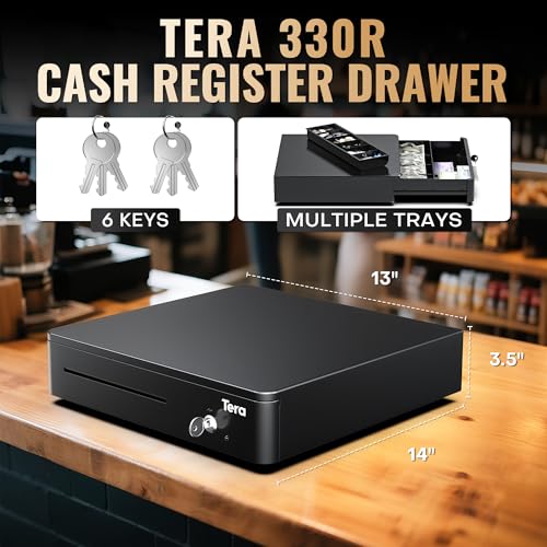 Tera Cash Register Drawer 13 Inch: 4 Bill 6 Coin Media Slot for POS, 330R