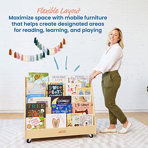 ECR4Kids Mobile Double-Sided 10-Shelf Wooden Book Display, Natural