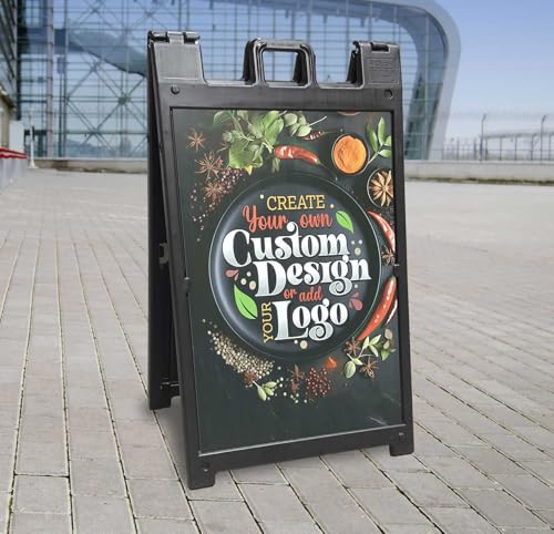 One Black Signicade Deluxe A-Frame with 2 Custom Printed Signs