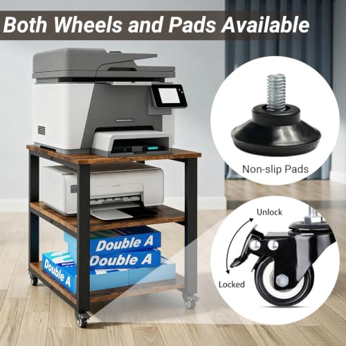 Natwind 3 Tier Laser Printer Stand,20''x20'' Side Table for Printer, Retro