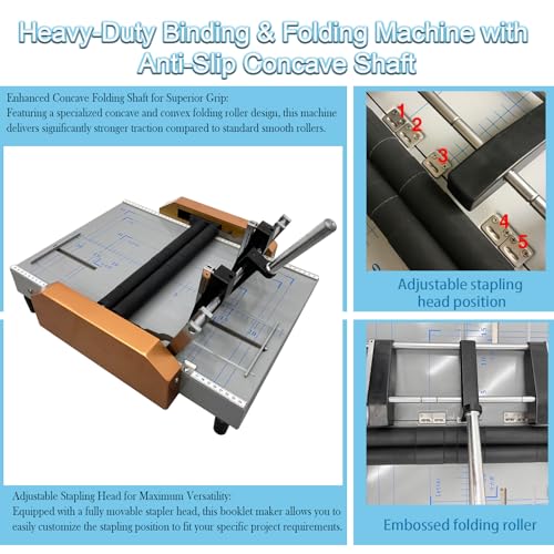 DINENOVATE Automatic Booklet Maker Binding and Folding Machine, Max 12.48"x17.32", Folds 17 Sheets 80g Paper, 5 Stapling Positions for A3 Brochures Books Atlases