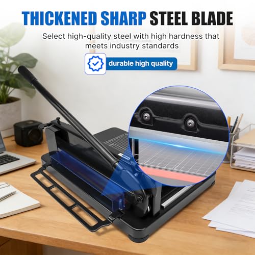 Heavy Duty Guillotine Paper Cutter,A4 12" 400 Sheets Capacity Stack Paper Trimmer,Metal Base Solid Steel Construction Trimmer Machine for Office,Commercial Use,Double Safety Protection,Black (A4 12")