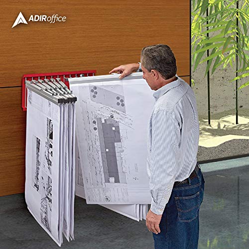 Adir Wall Mount Blueprint Rack - Blue Print Organizer, Poster Wall Mount Display, Map Storage Holder with 12 Pivot Brackets - Plan Rack for Office (Without Blueprint Clamps)