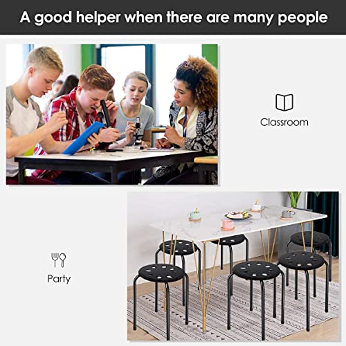 Hysache Plastic Stackable Stools Set of 6, 17.5" Multipurpose Stool Chairs w/Metal Frame, X-Shape Connection, Non-Slip Feet, Backless School Classroom Nesting Stool for Students Child Kids (Black)