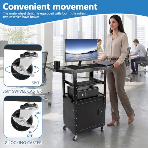 Generic Rolling AV Carts Cabinet with Locking Cabinet and Keyboard Tray 3D