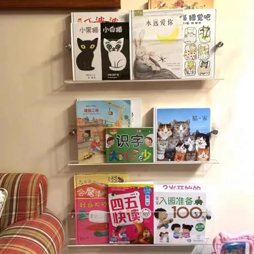 Brochure Holder Wall Mount Clear Book Shelf for Wall, Acrylic Magazine Brochure Rack/Hanging Display Stand for Kids Room, Office, Church, Coffee Shop, File Record Holder Organizer(Water Ripples,L 80cm