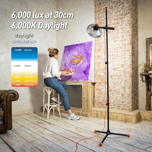 Daylight Artist Studio Lamp 2-6,000 Lux LED with 95+ CRI, 24cm Wide Shade