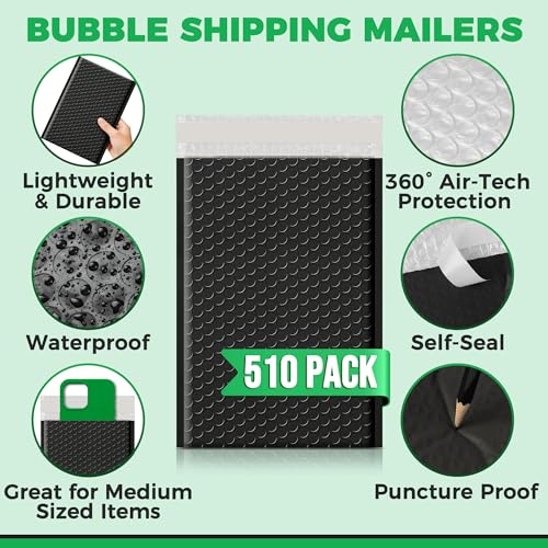 510 Pack 6’’ x 10’’ Bubble Mailer - Self-Sealing Waterproof Small Mailing Envelopes Padded Lightweight Bags 6 x 9 Usable Space for Apparel Accessories, Phone Cases, Trading & Greeting Cards, Prints