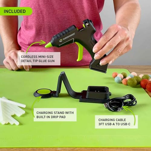 Surebonder EverCharge Cordless Mini Glue Gun with USB-C Rechargeable Battery with Charging Base, Precision Tip, High Temp Hot Glue Gun for Crafts & DIY
