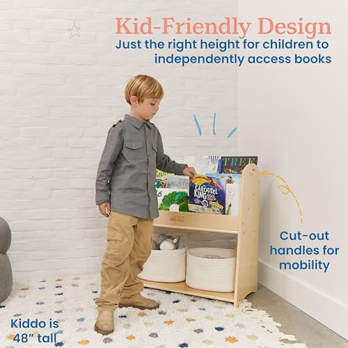 ECR4Kids 3-Shelf Floor Book Display with Handles and Storage, 30in, Kids Bookshelf, Natural