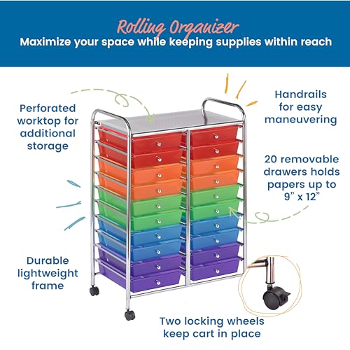 ECR4Kids 20-Drawer Everyday Mobile Storage Utility Cart, Assorted