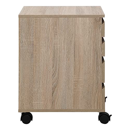 OSP Home Furnishings Holly 4-Drawer Mobile Storage Cart for Home Office, River Tan Oak Finish