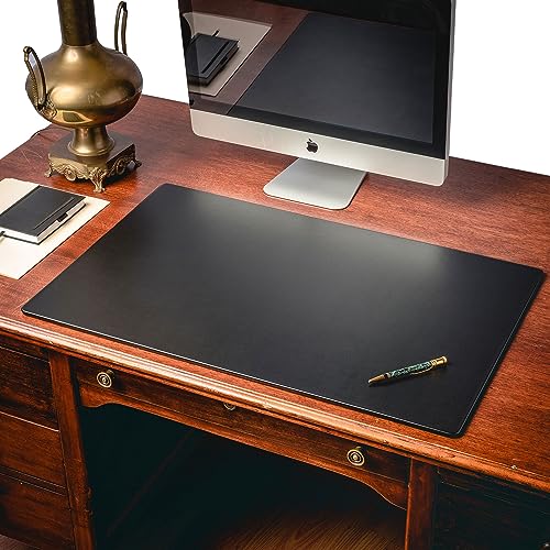 DACASSO Classic Leather Desk Pad - Luxury Leather Desk Blotter for Writing - Padded Executive Desk Surface Protector - (Black, 34” x 20”)