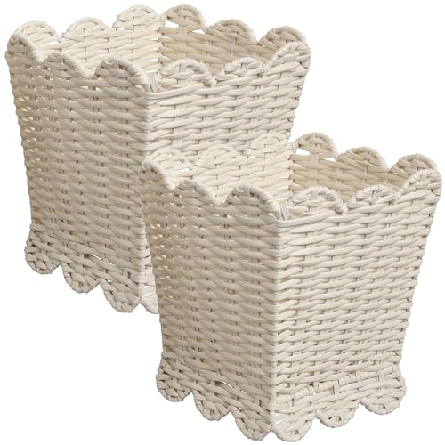 happimess Silas 3.3 Gal Square Wicker Resin Wastebasket, White, Set of 2