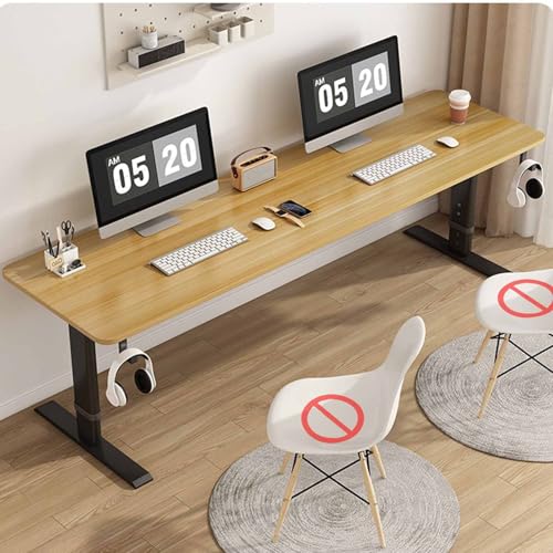 FORRTY Standing Desk Adjustable Desk Computer Table Office Desk Writing Desk Metal And Wood Modern Study Desk Height 65-100cm (25.6-39.4in) 3-color Desktop And Upgraded Cable Hole Design(Wood+Black,10