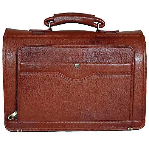 Da leather villa Full-Grain Leather Briefcases for Men Leather Computer Bag For Men High-Security Swiss-Made Lock (Tan)