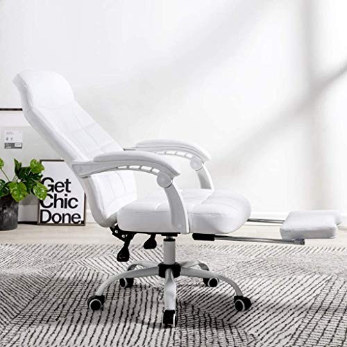 Office Chair Swivel Desk Chair Simple Boss Recliner Comfortable Home High Chair Conference Swivel Chair Lift Chair Rotatable Reclining (Color : Brown) (White)