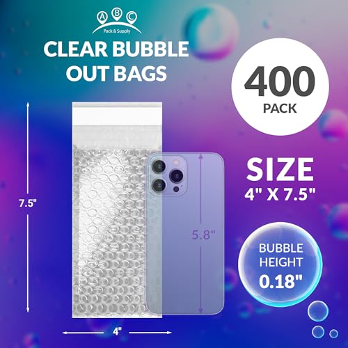 ABC PACK & SUPPLY Bubble Wrap Pouches, 4 x 7.5 Inch Clear Self Seal Packing Bags, Polyethylene Cushioning Sleeves for Shipping, Moving, Storage, Pack of 400