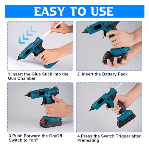LIBODD Hot Glue Gun 600W Cordless Hot Melt Glue Gun Anti Scald Rechargeable with 2pcs 11mm Glue Sticks Home DIY Repair Tool for 18V Battery for DIY Arts, Crafts and Quick Repairs(Gun with 2 Battery)
