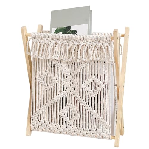 HGIYA Basket Storage Box Kitchen Macrame Book Rack,Boho Home,Standing For Books,Newspaper,Multi-Functional Standing
