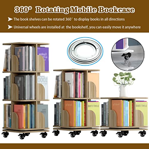 Bookshelf Book Shelves for Office 360° Rotating Small Bookcase, Multi-Layer Movable Book Rack, Student Book Organizer for Dormitory, Easy to Assemble (Color : Walnut Color, Size : 1 Layers)
