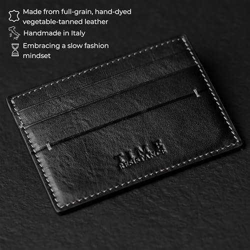 Time Resistance Credit Card Case - Leather Business Card Holder - Italian Handmade Card Organizer (Black)