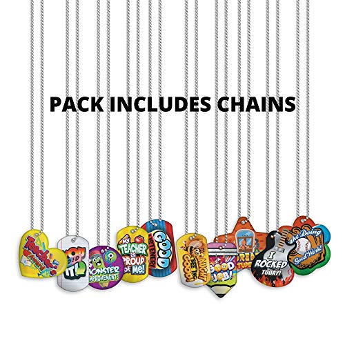 Encourage & Recognize Positive Student Behavior Brag Tag Value Pack: 250 Tags (25 Tags for Each Shape) + 75 Hypoallergenic, USA-Made, 24" Aluminum Safety Chains