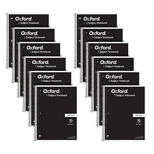 Oxford Spiral Notebook Bulk 12 Pack, 1 Subject, Wide Ruled, Black